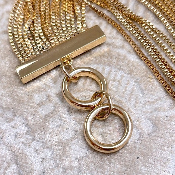 Brand New Open Edit Gold Tone Multi-Strand Chain Toggle Bracelet Statement Cuff - Picture 13 of 14